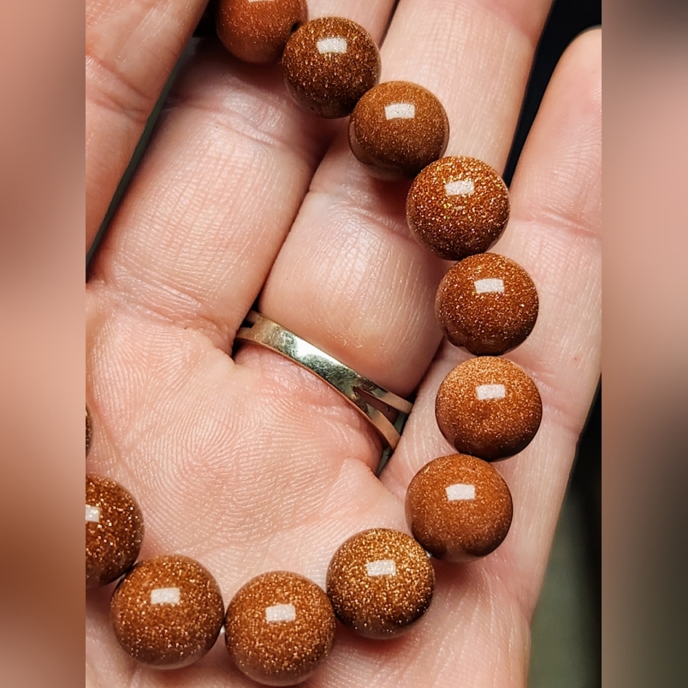 Gold Sandstone 10mm Stretch Beaded Crystal Bracelet - Picture 6 of 6